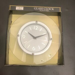 Interior Design Glass Clock 10 3/4 Inches 27.3 Cm Round Silver Hardware NEW Box